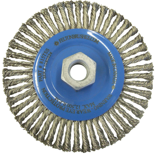 Brosses m&eacute;talliques &agrave; touret, Dia. 5-7/8", Fils 0,02", Arbre 5/8"-11, Acier inoxydable Oxymax Inc