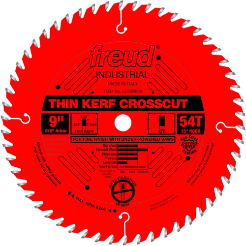 TCS Industrial Saw Blade - Rip/Crosscut Thin Kerf, 9", 54 Teeth, Wood Use Oxymax Inc