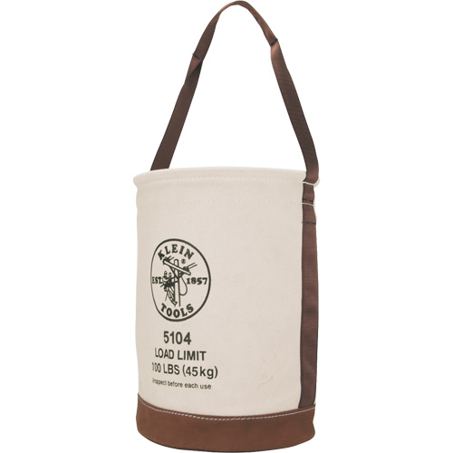 Bucket with Leather Bottom, 17" H, Canvas, Beige Oxymax Inc