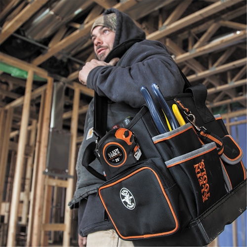 Tradesman Pro Tool Tote, Ballistic Nylon, 40 Pockets, Black/Orange Oxymax Inc