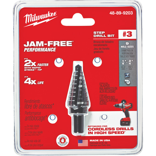 Foret &eacute;tag&eacute; no 3, 1/4" - 3/4", Incr&eacute;ments de 1/16", Acier rapide Oxymax Inc