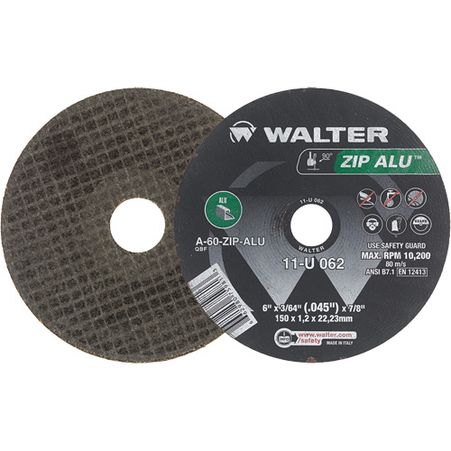 Meule &agrave; tronçonner Zip Alu, 6" x 3/64", Arbre de 7/8", Type 1, Oxyde d'aluminium, 10 200 Tr/min Oxymax Inc