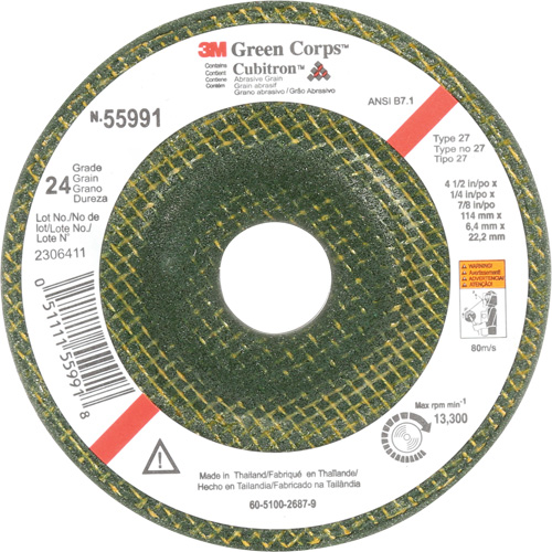 Meule &agrave; moyeu d&eacute;port&eacute; Green Corps, 4-1/2" x 1/4", Arbre 7/8", C&eacute;ramique, Type 27 Oxymax Inc