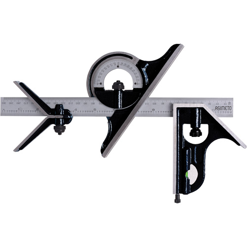 Jeu d'&eacute;querres combin&eacute;es avec gradations m&eacute;triques et imp&eacute;riales, 4 mrcx., 1/64"/0,5 mm Graduations, Acier, Ordinaire Oxymax Inc