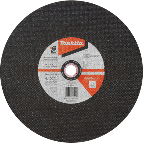 Meule &agrave; tronçonner abrasive, 14" x 3/32", Arbre de 1", Type 1, Oxyde d'aluminium, 4400 Tr/min Oxymax Inc