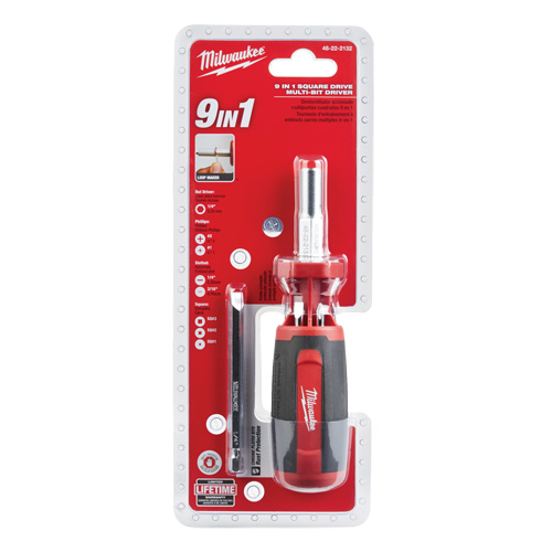 9-in-1 Square Drive Multi-Bit Driver, 9" L, Cushion Grip Handle Oxymax Inc