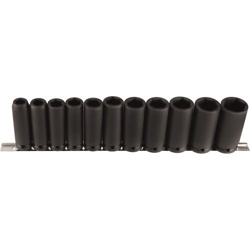 Long Socket Set, 11 Pcs, Impact, 1/2" Drive Size, Deep Oxymax Inc