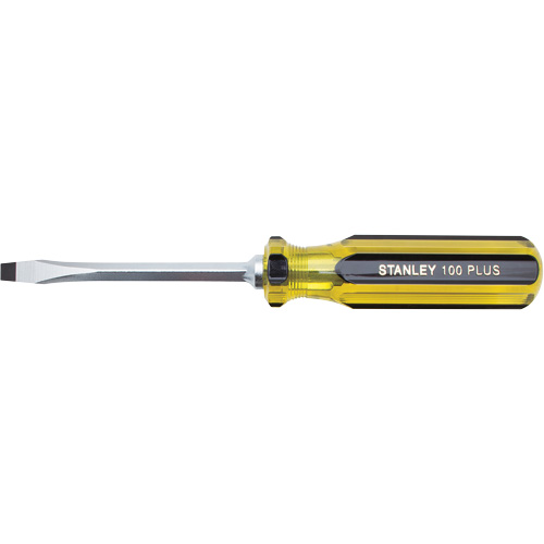 100 PLUS&reg; Standard Slotted Tip Screwdriver, 1/4" Tip, Square, 8-3/16" L, Plastic Handle Oxymax Inc