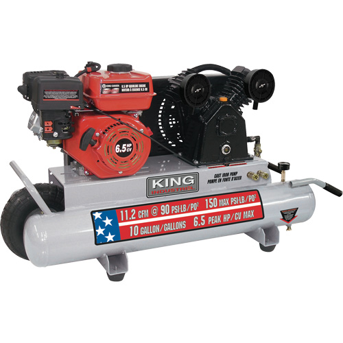 Wheelbarrow Air Compressor, Gas, 10 Gal. (12 US Gal), 150 PSI Oxymax Inc