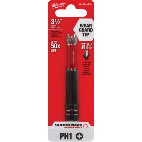 Embout de tournevis Shockwave Impact Duty, Phillips, Embout #1, Prise 1/4", Longueur 3-1/2" Oxymax Inc