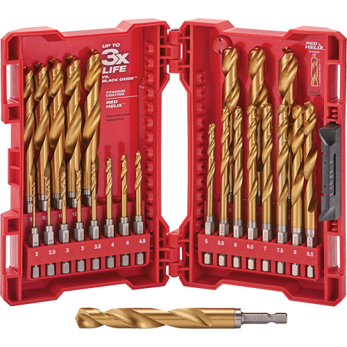 Shockwave Red Helix Metric Drill Bit Set, 25 Pieces, Titanium Oxymax Inc