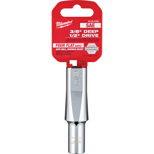 SAE Socket with Four Flat Sides, 3/8", 1/2" Drive, 6 Points, Deep Oxymax Inc