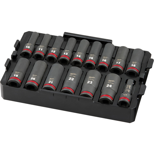 Jeu de douilles profondes 3/8" Shockwave Impact Duty Packout, 16 Mcx, Chocs, Prise de 1/2", Profond Oxymax Inc