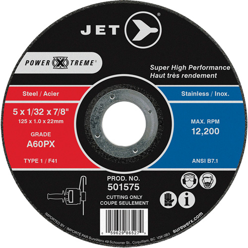 A60PX Power-Xtreme Cut-Off Wheel, 5" x 1/32", 7/8" Arbor, Type 1, 12200 RPM Oxymax Inc