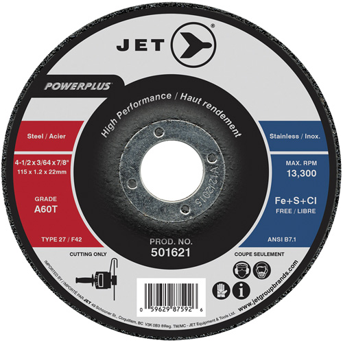 A60T PowerPlus Cut-Off Wheel, 4-1/2" x 3/64", 7/8" Arbor, Type 27, 13300 RPM Oxymax Inc