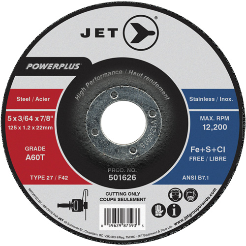 A60T PowerPlus Cut-Off Wheel, 5" x 3/64", 7/8" Arbor, Type 27, 12200 RPM Oxymax Inc