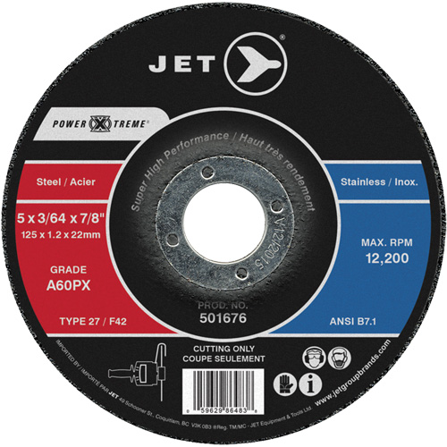 A60PX Power-Xtreme Cut-Off Wheel, 5" x 3/64", 7/8" Arbor, Type 27, 12200 RPM Oxymax Inc