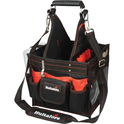 11" Electrical/Maintenance Tool Carrier with Parts Tray, Ballistic Polyester, Black/Red Oxymax Inc