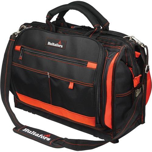 18" Multi-Compartment Tool Carrier, Ballistic Polyester, 50 Pockets, Black/Red Oxymax Inc