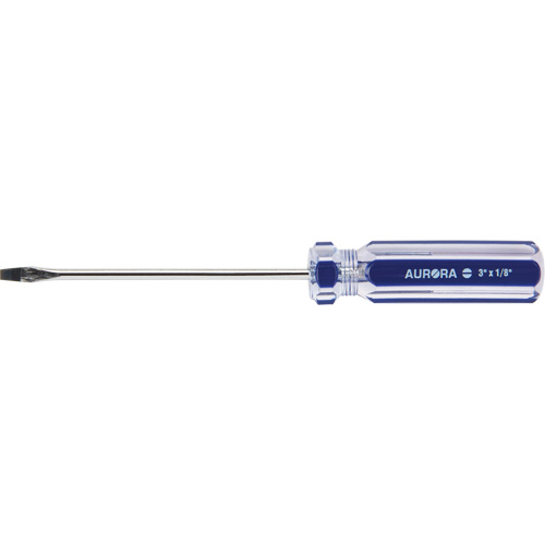 Tournevis &agrave; fente bleu transparent avec bandes , Tige de 1/8", Ronde, Prise en Plastique Oxymax Inc