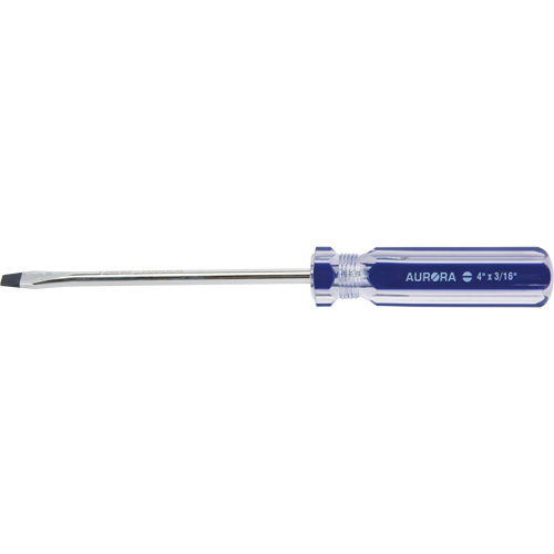 Tournevis &agrave; fente bleu transparent avec bandes, Tige de 3/16", Ronde, Prise en Plastique Oxymax Inc