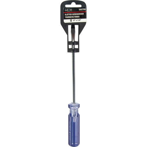 Tournevis &agrave; fente bleu transparent avec bandes, Tige de 1/4", Ronde, Prise en Plastique Oxymax Inc