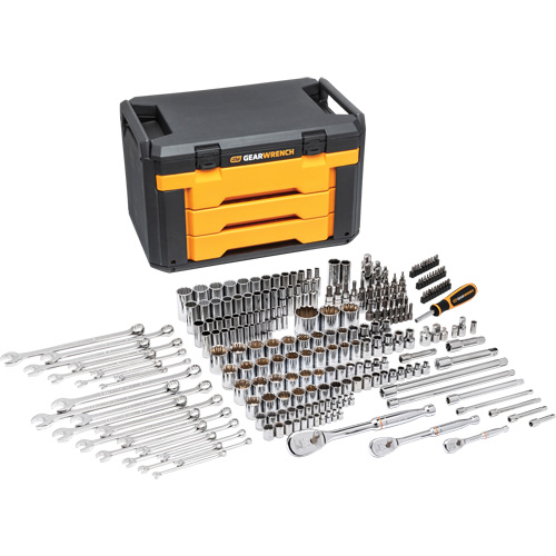 Jeu d'outils pour m&eacute;canicien &agrave; 12 pans dans boîte de rangement &agrave; trois tiroirs Oxymax Inc