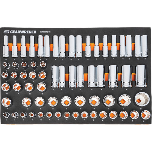 Jeu d'outils m&eacute;triques pour m&eacute;canicien MEGAMOD dans des plateaux en mousse modulaire avec armoire roulante &agrave; outils, 358 morcea Oxymax Inc