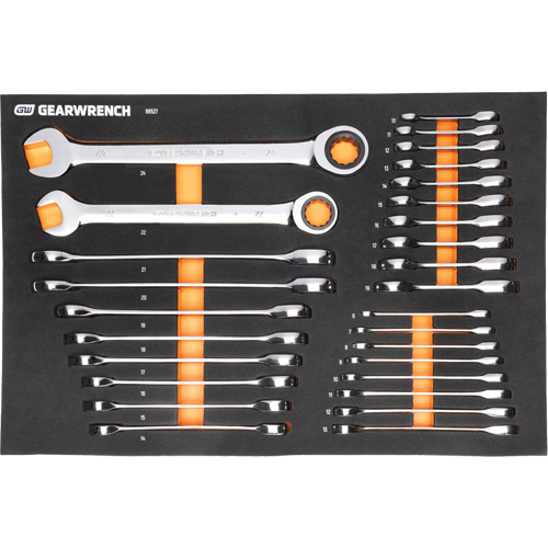 Jeu d'outils m&eacute;triques pour m&eacute;canicien MEGAMOD dans des plateaux en mousse modulaire avec armoire roulante &agrave; outils, 358 morcea Oxymax Inc