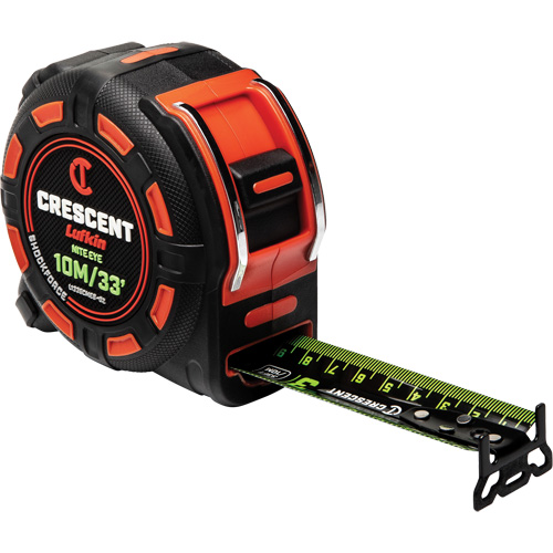 Shockforce NITE EYE Tape Measure, 1-1/4" x 35'/10 m, Metric/SAE Graduations Oxymax Inc