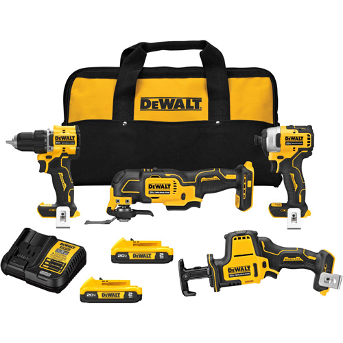 Ensemble quatre outils sans fil  &agrave; moteur sans balai ATOMIC, Lithium-ion, 20 V Oxymax Inc
