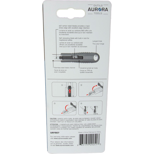 Couteau de s&eacute;curit&eacute; r&eacute;tractable standard, Acier inoxydable, Prise en Caoutchouc Oxymax Inc