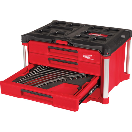 60-Piece Metric & SAE Combination Wrench Set with PACKOUT 4 Drawer Tool Box, 16-3/10" x 22-1/5" x 14-3/10", Black/Red Oxymax Inc