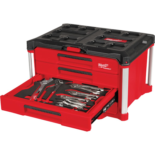 64-Piece Hand Tool Set with PACKOUT 4 Drawer Tool Box, 16-3/10" x 22-1/5" x 14-3/10", Black/Red Oxymax Inc