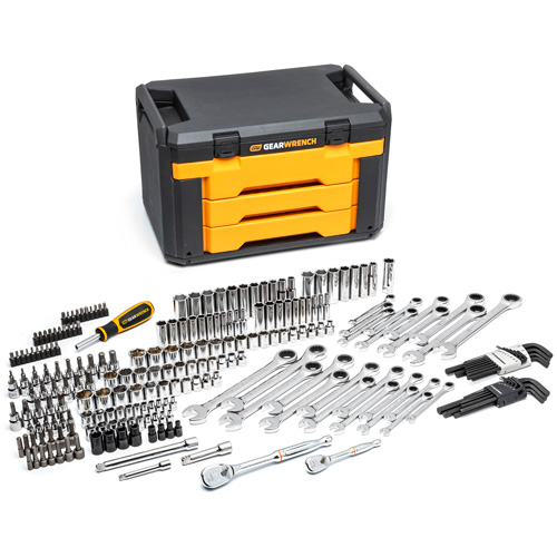 Mechanics Tool Set in 3 Drawer Storage Box Oxymax Inc