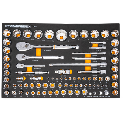 1/4", 3/8" & 1/2" 90-Tooth SAE/Metric Mechanics Tool Set with Foam Storage Tray Oxymax Inc
