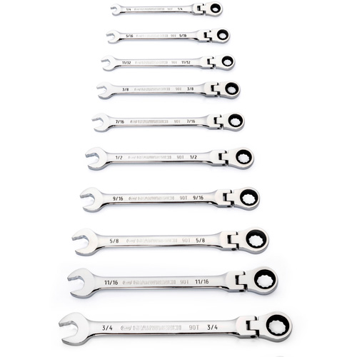 Jeu de cl&eacute;s SAE &agrave; 12 pans et 90 dents, T&ecirc;te articul&eacute;e/Combinaison &agrave; cliquet, 10 morceaux, Imp&eacute;rial Oxymax Inc