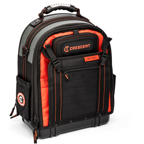 Tradesman Backpack, 18" L x 10" W, Black/Grey/Orange, Polyester Oxymax Inc