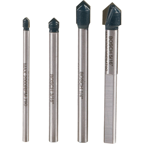 Glass & Tile Drill Bit Set, 4 Pieces, Carbide Oxymax Inc