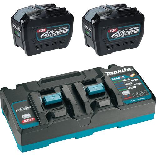 Ensemble de d&eacute;part XGT avec chargeur rapide &agrave; deux ports et deux batteries de 8?Ah, 40 V, Lithium-ion Oxymax Inc