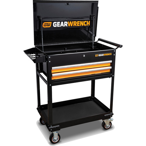 Chariot utilitaire, 2 tiroirs, 32-1/2" la x 42" h, Noir/Orange Oxymax Inc