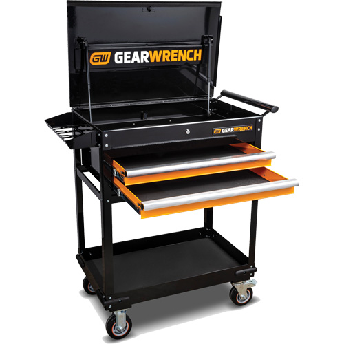 Chariot utilitaire, 2 tiroirs, 32-1/2" la x 42" h, Noir/Orange Oxymax Inc