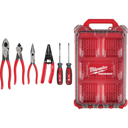 Dipped Grip Pliers, Wire Stripper & Cushion Grip Screwdrivers Set with PACKOUT Organizer Oxymax Inc