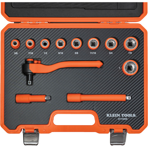 Insulated Ratchet & Socket Set with Case, 1000 V, 12 Pcs Oxymax Inc