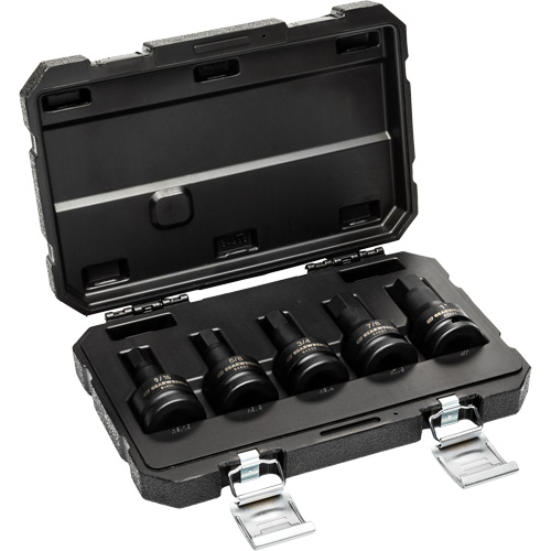 SAE Impact Bit Socket Set with Blow Mold Case, Hex, 3/4" Drive, 5 Pcs Oxymax Inc