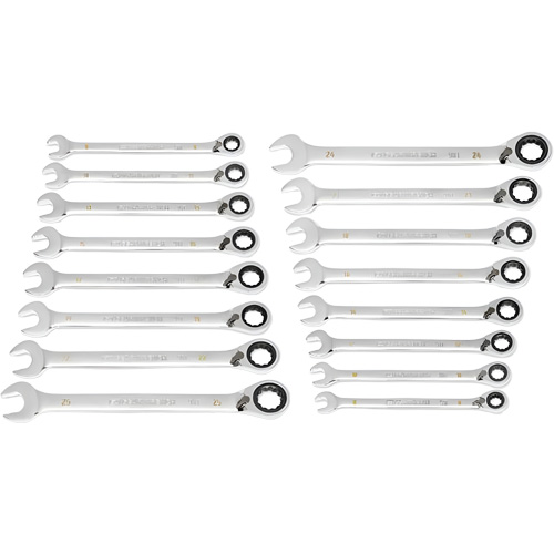 90-Tooth 12-Point Reversible Wrench Set, Ratcheting Box, 16 Pieces, Metric Oxymax Inc