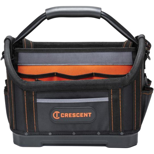 14" Tradesman Open Top Tool Bag, 1680 Denier/Polyester, 25 Pockets, Black/Grey/Orange Oxymax Inc