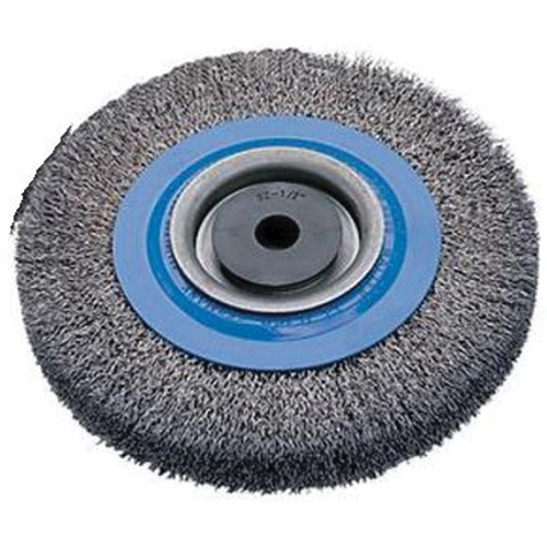 Crimped Wire Bench Wheel Brush, 6" Dia., 0.0118" Fill, 1/2" - 1-1/4" Arbor Oxymax Inc