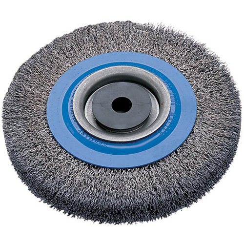 Crimped Wire Bench Wheel Brush, 8" Dia., 0.0118" Fill, 1/2" - 1/4" Arbor Oxymax Inc