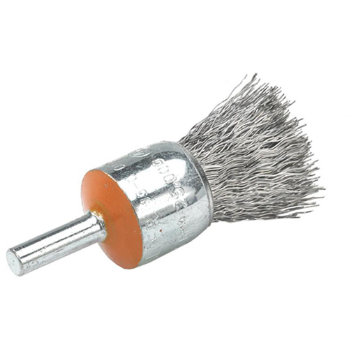 Mounted End Brush with Crimped Wires, 1/2", 0.01" Fill, 1/4" Shank Oxymax Inc